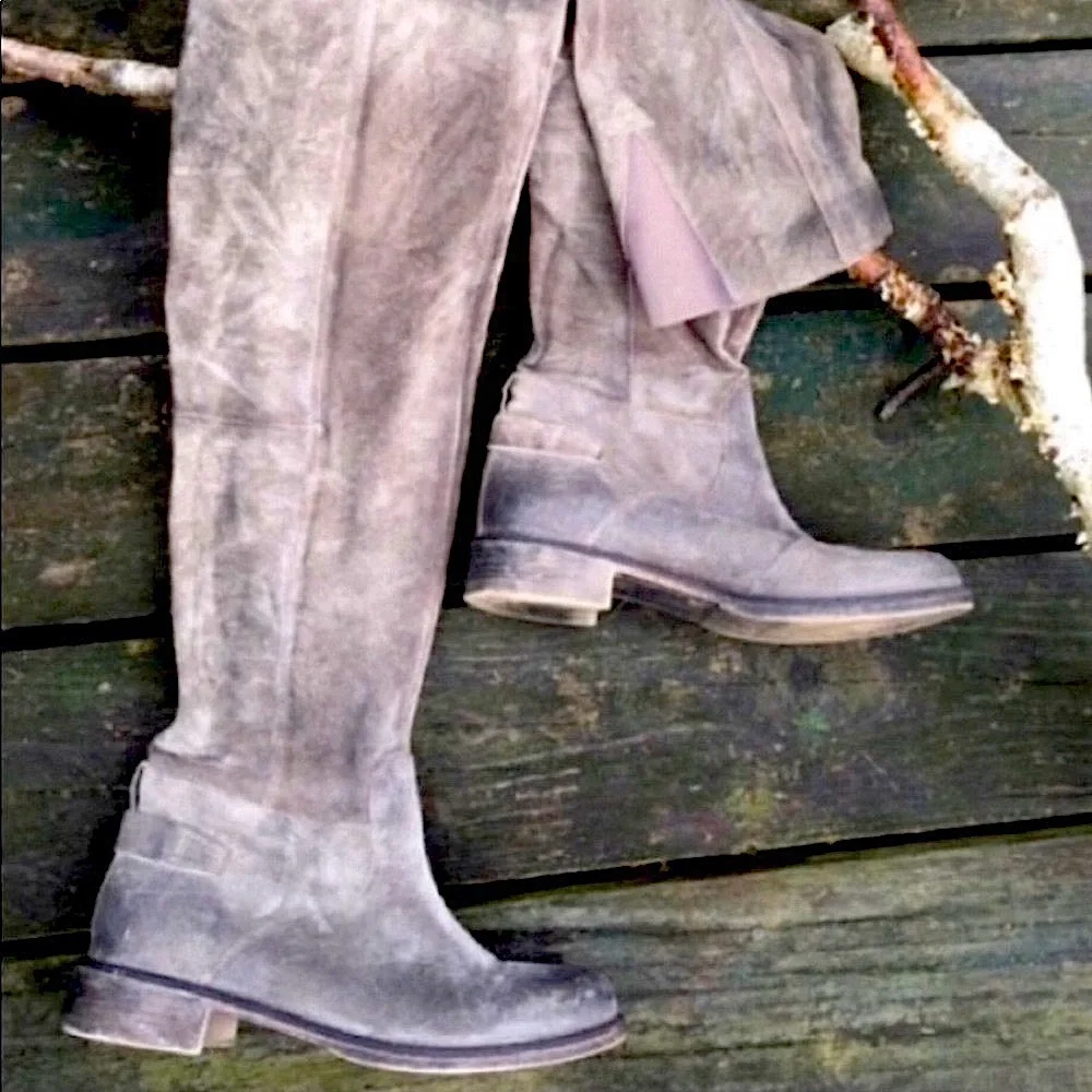 BOUTIQUE 9 Boot ANTHROPOLOGIE NICHOLA Boho Suede Leather Gray Brown Black Size 8